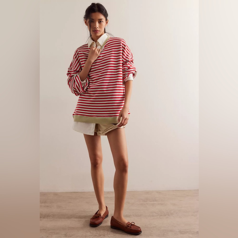 We The Free Classic Striped Crewneck Sweatshirt in red size small